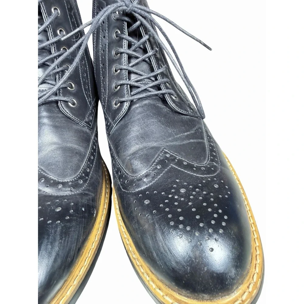 Bruno Marc Bergen-01 Wingtip Ankle Boots Men's 11 Black Leather‎ Brogue Lace Up